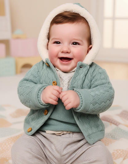 Beige Gingham Baby Pants with Cozy Sweater Lining