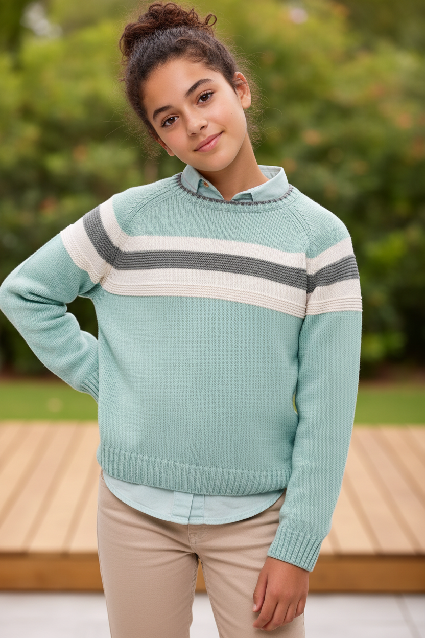Stylish Sea Green Stripe Sweater for Kids - Tutto Piccolo